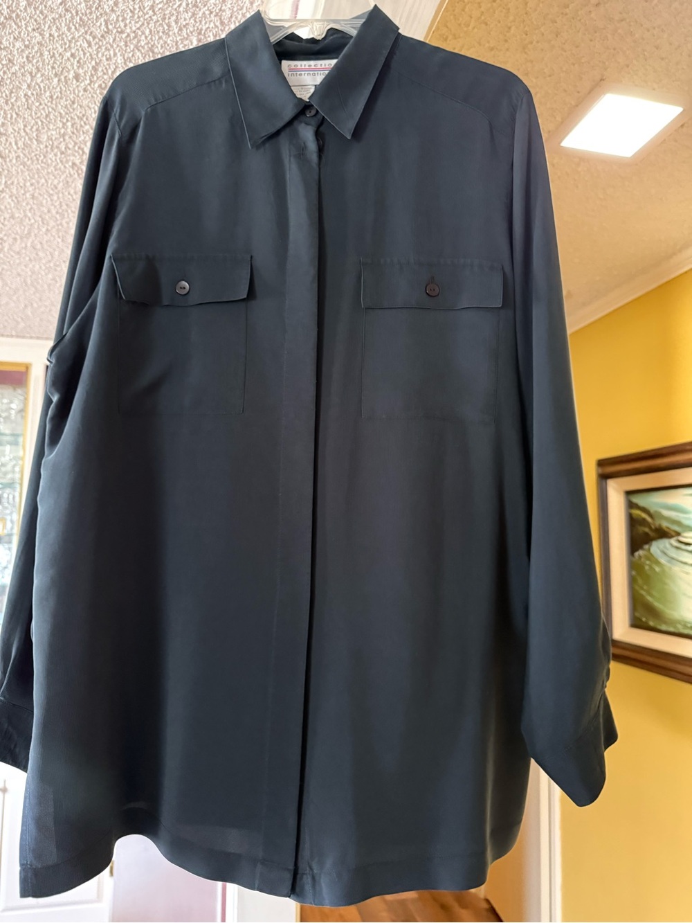 Ladies black button down top by collections internationale size 14